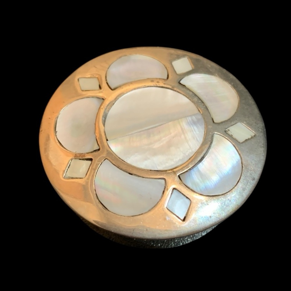 Vintage mother or pearl inlay metal pill box
